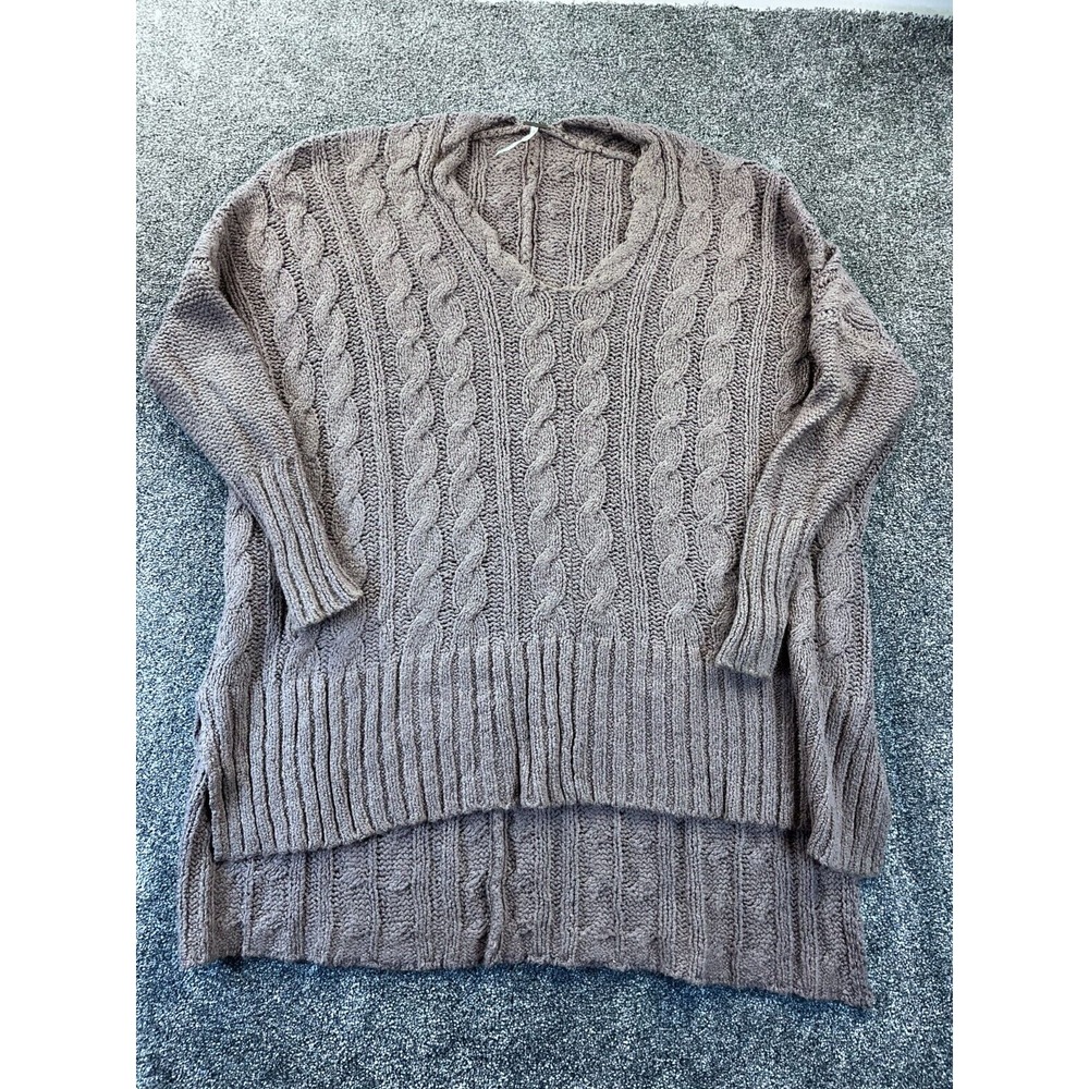 Free People Sweater Womens XS Tunic 3/4 Sleeve Round Neck Crochet Pullover Brown
